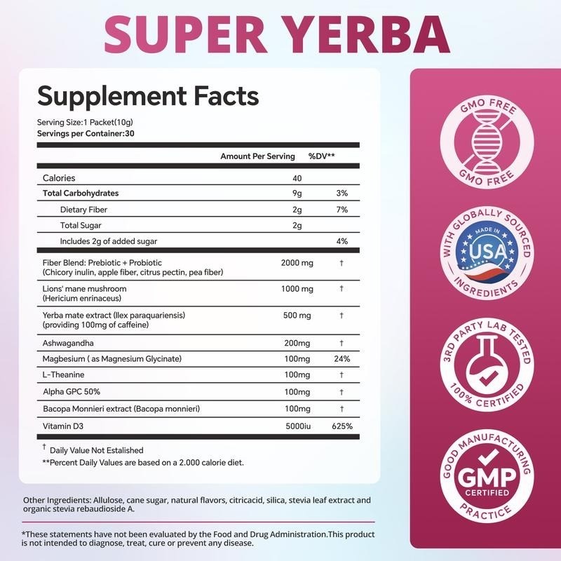Super Yerba | Yerba Mate Instant Tea Powder | RASPBERRY LEMONADE Flavor