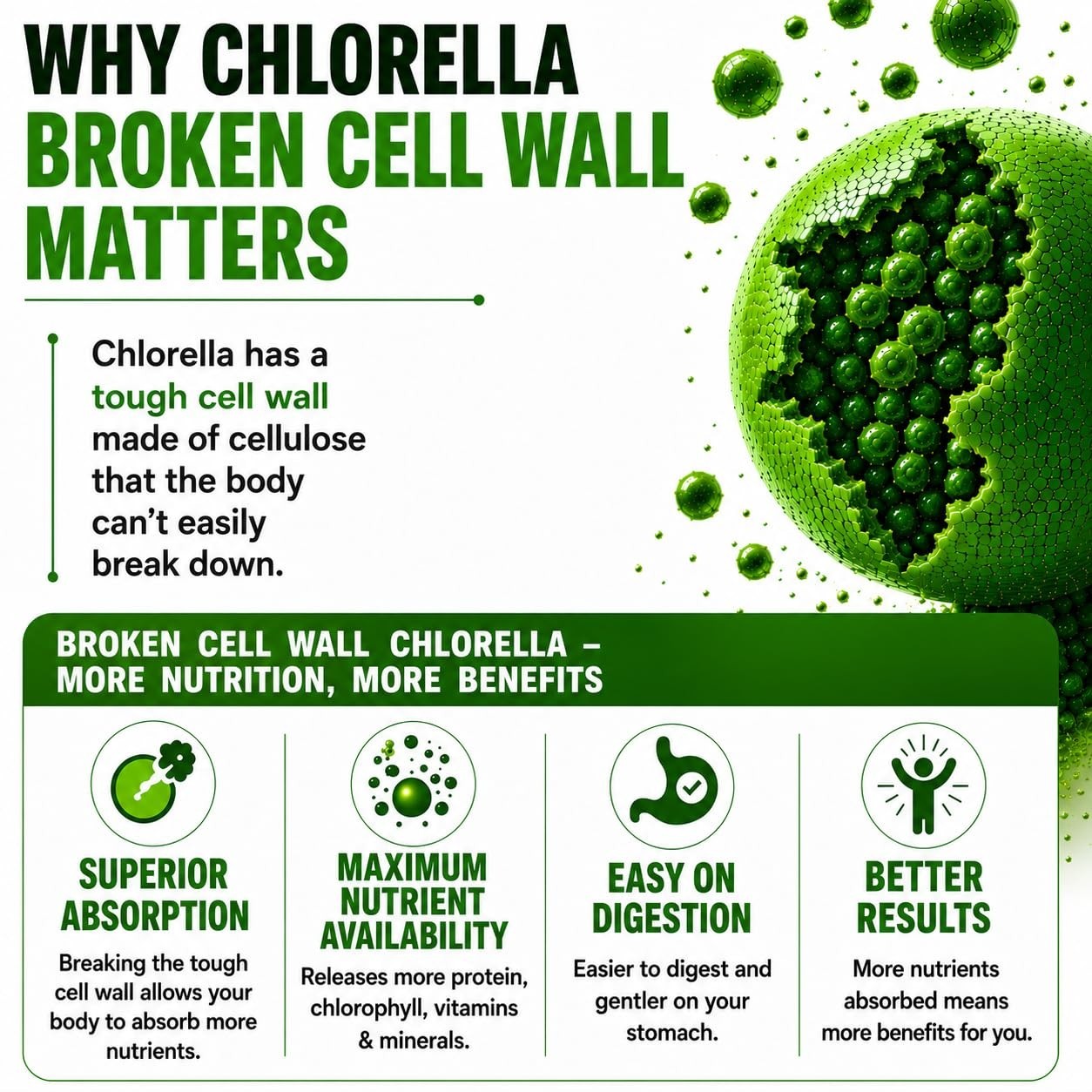3000mg Chlorella Capsules – Cracked Cell Wall Blue Green Algae Detox Supplement,