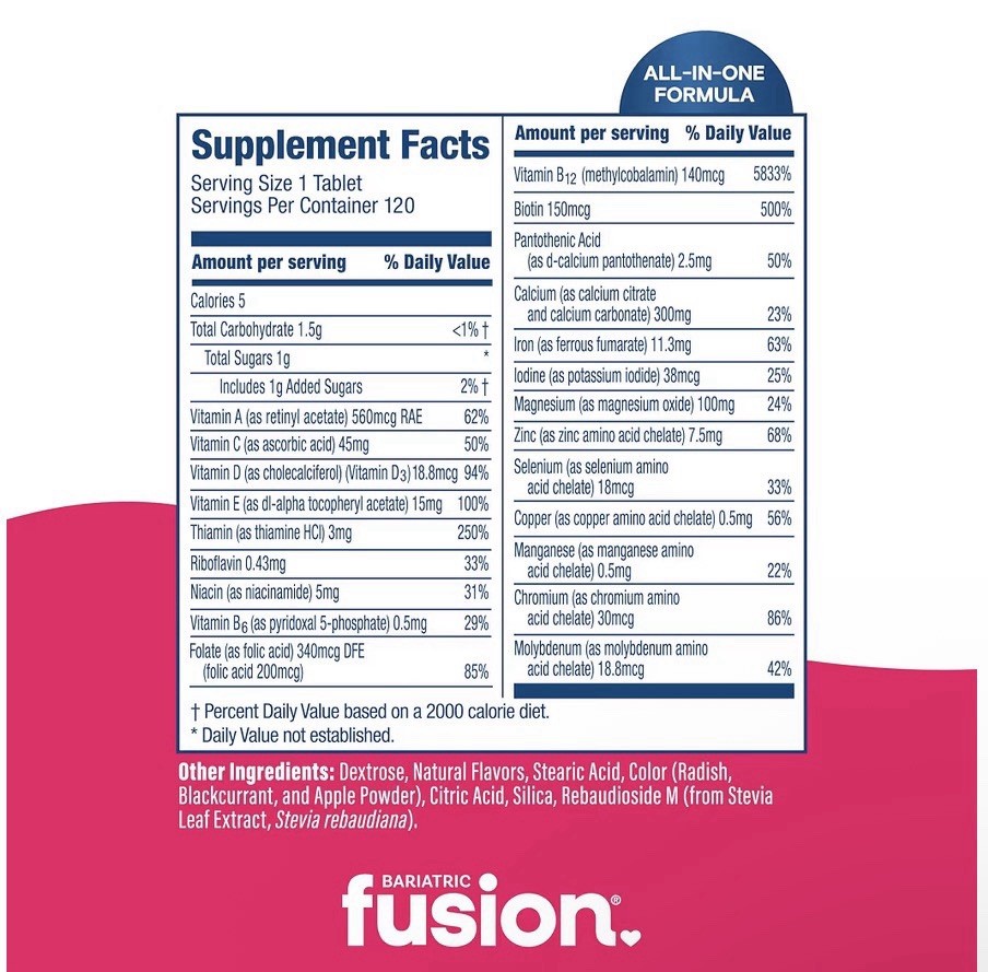 Bariatric Fusion Multivitamin Complete Chewable Tablets Wild Cherry 120