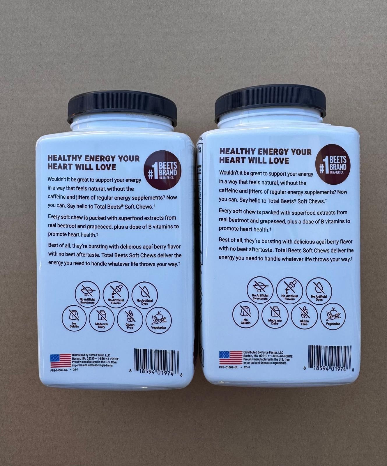 Force Factor Total Beets Soft Chews 180 Ct Acai Berry Heart Energy Exp 11/2027