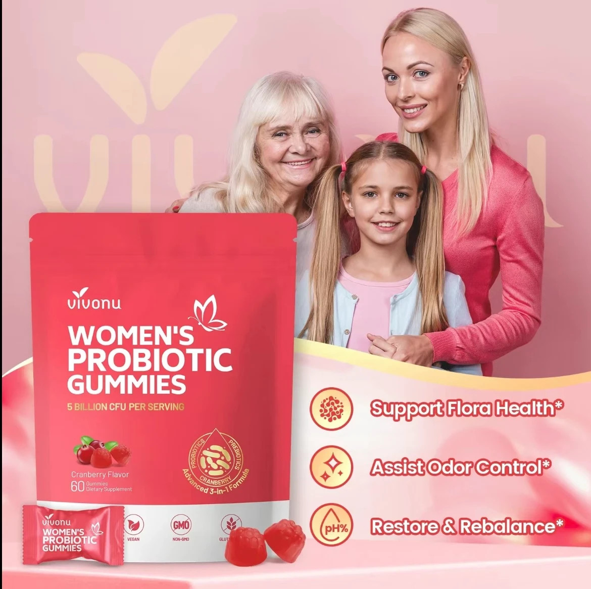 Cranberry Probiotic Gummies for Women | Support Urinary Tract & Digestive Health