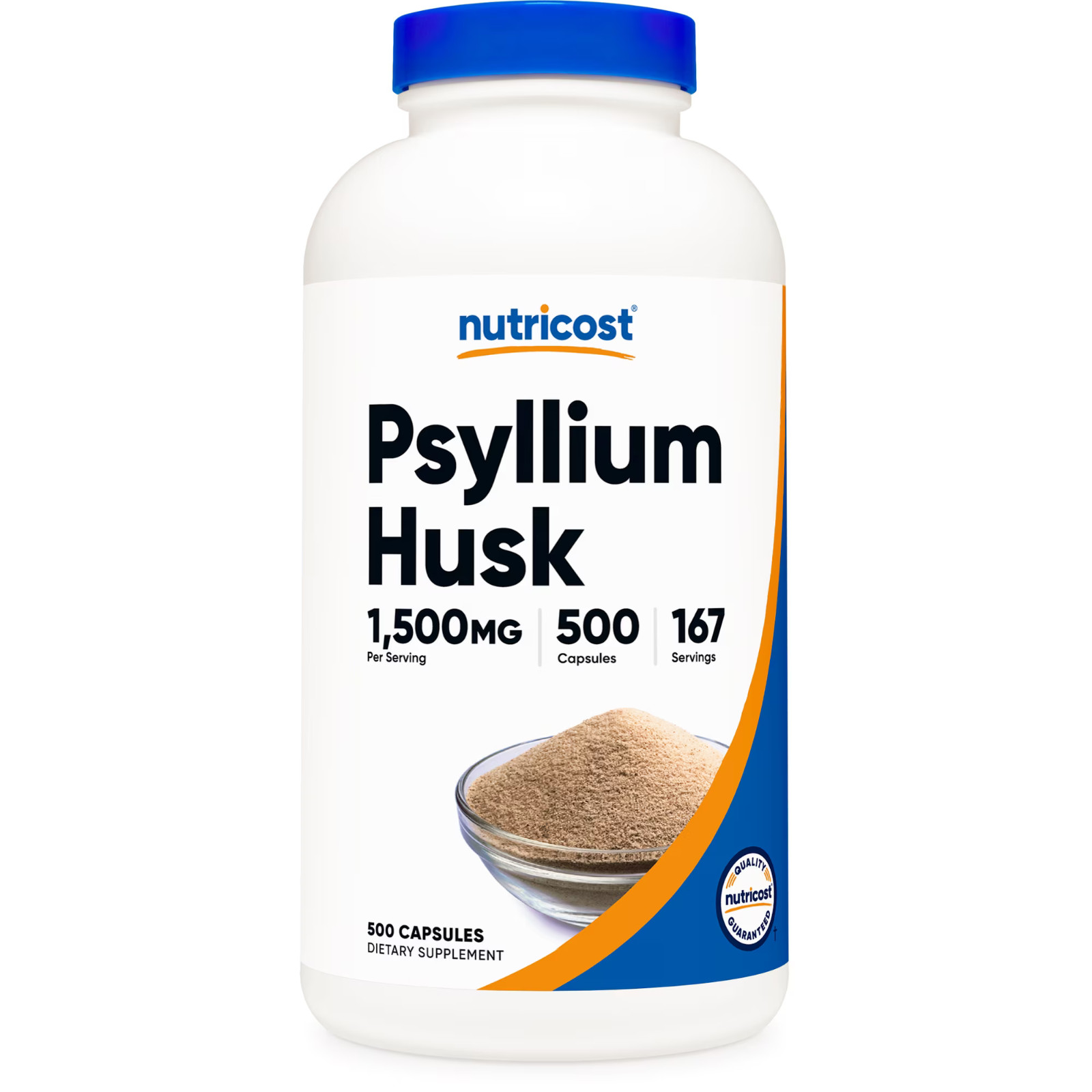 Psyllium Husk 1500mg Per Serving 500 Capsules Non-GMO Gluten Free