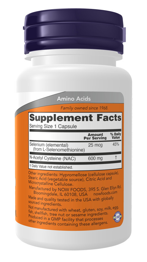NOW Foods NAC N-Acetyl Cysteine 600mg 250cap Free Radical Protect Selenium 01/27