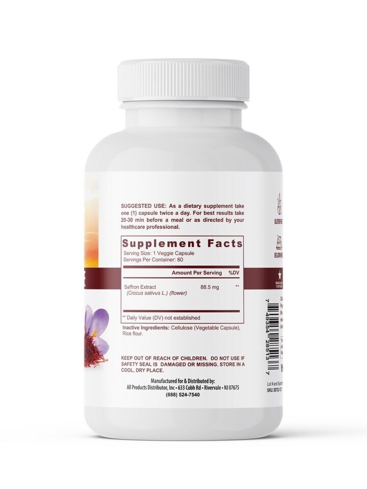 Saffron Extract 88.5mg, Help Improve Sleep Habits Non-GMO & Gluten Free, 60 Caps