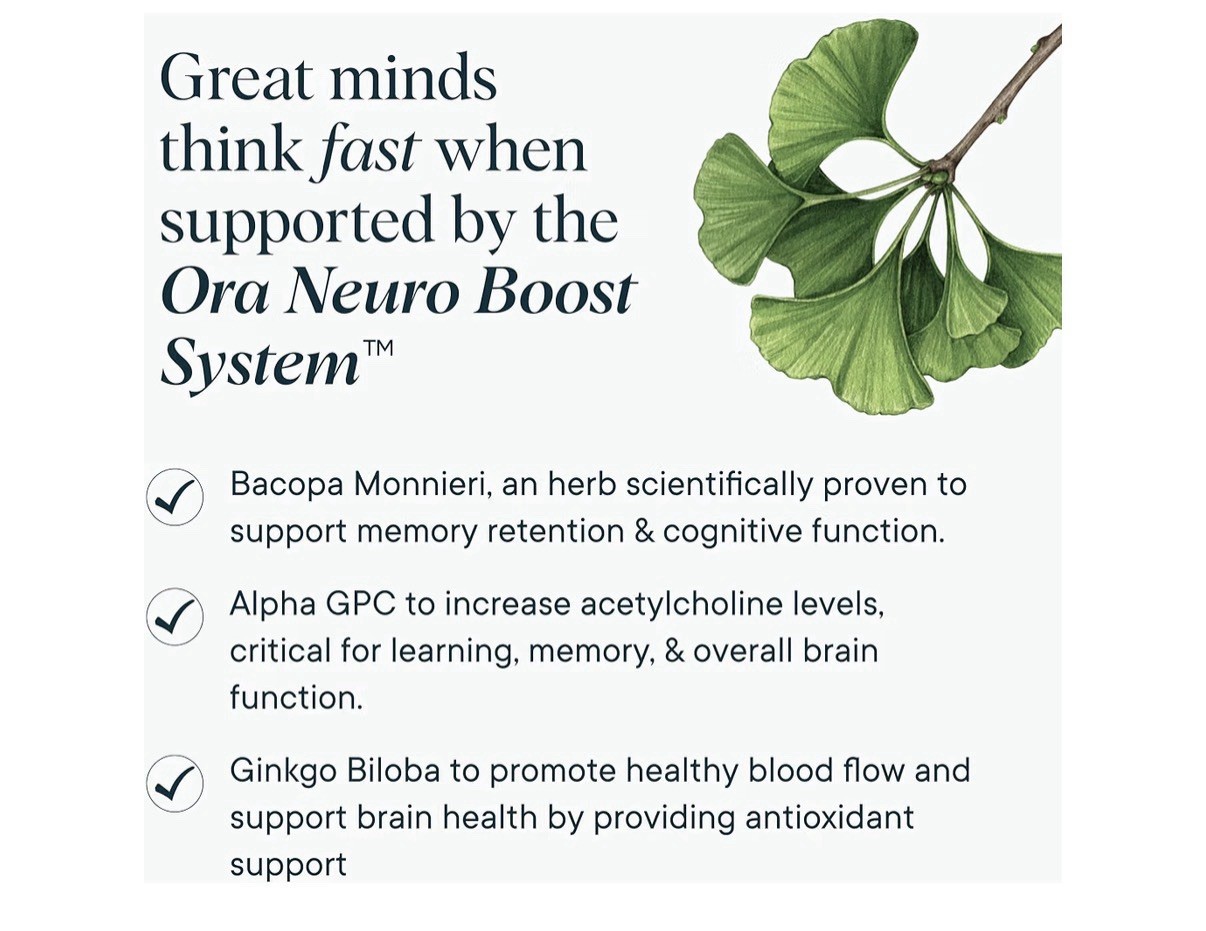 Ora Great Minds Cognitive Support Brain Health Focus Mental Energy Memory 60caps