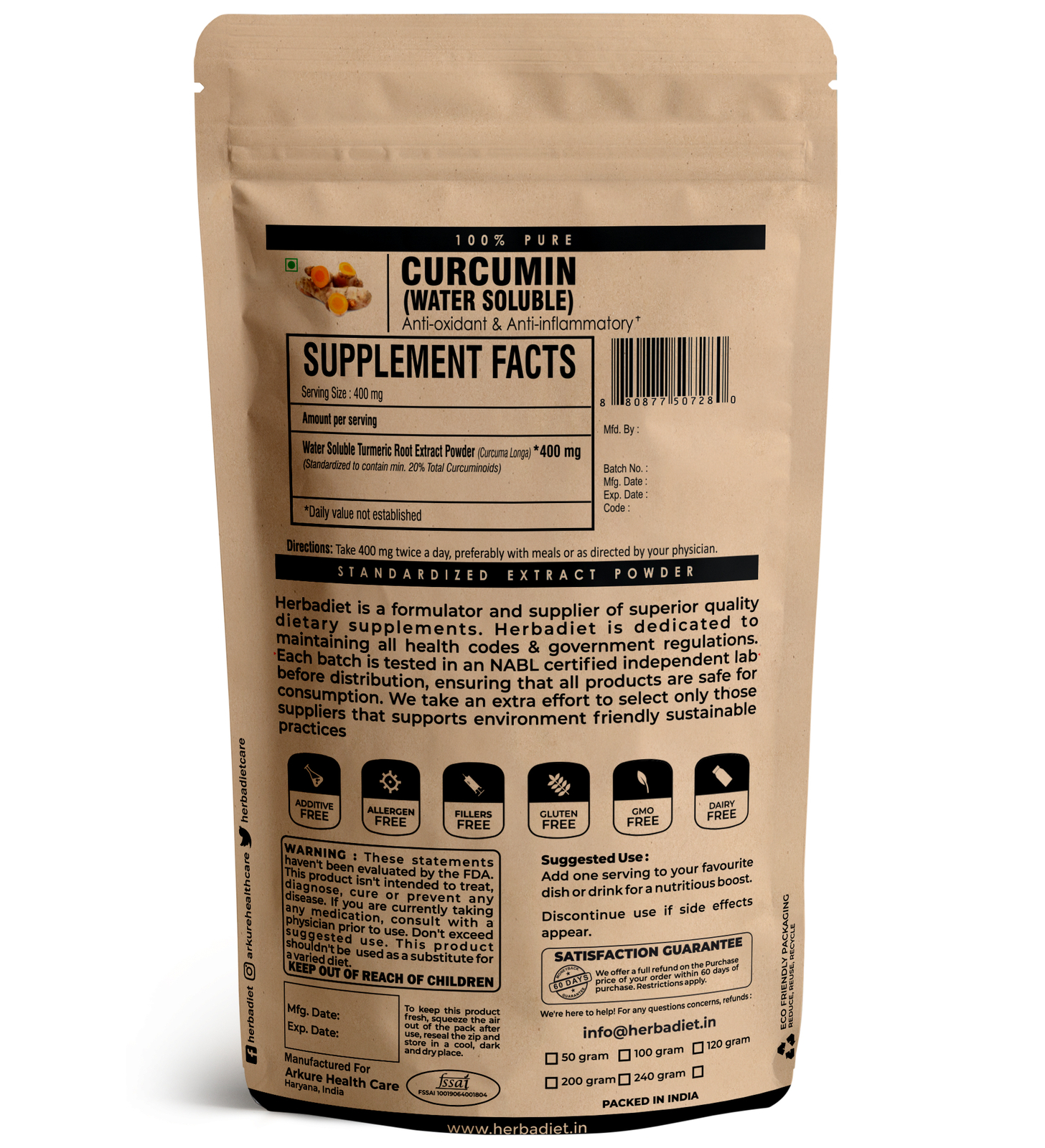 Turmeric Curcumin Powder 95% Curcuminoids – Antioxidant for Health Support