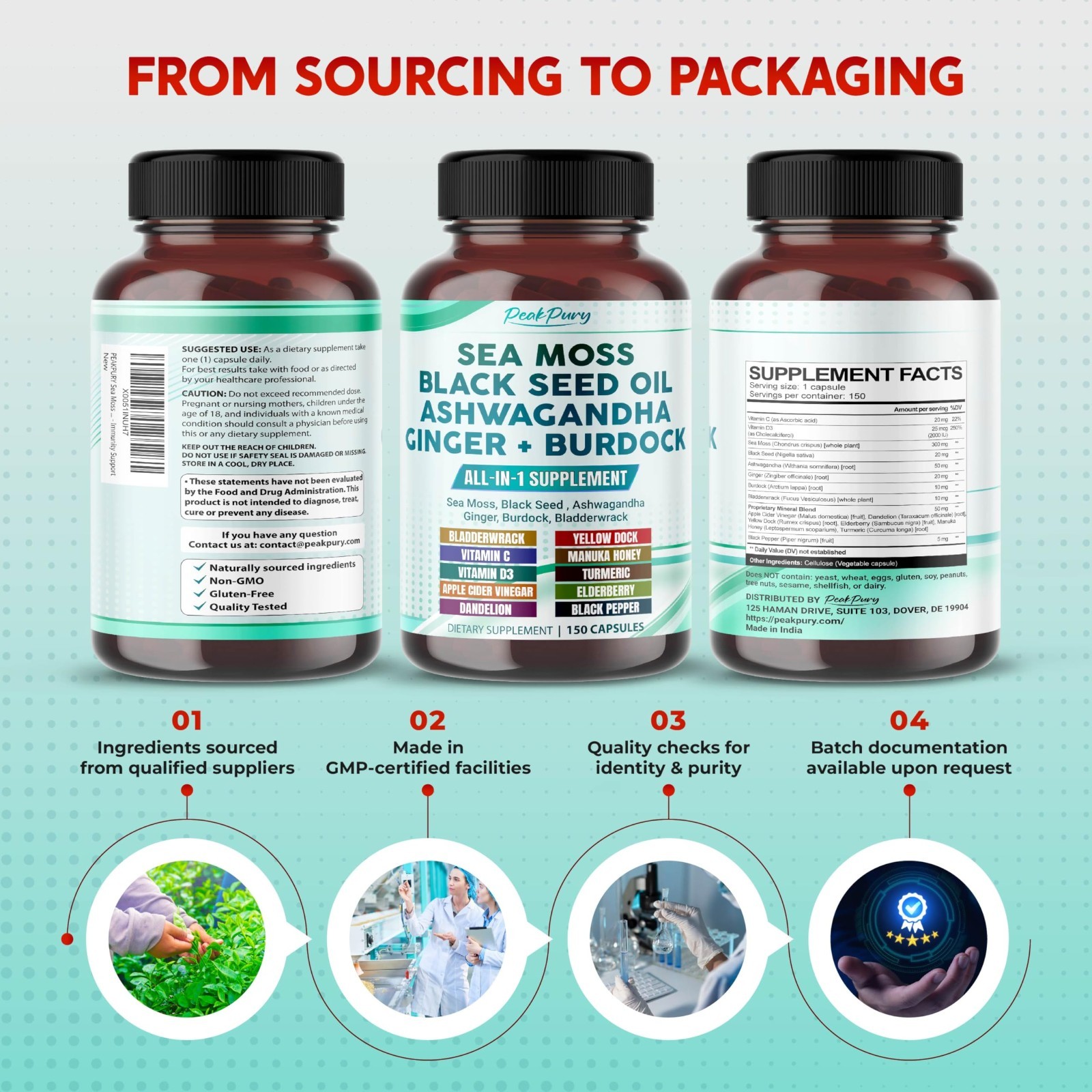Organic Sea Moss & Black Seed Oil with Ashwagandha, Ginger & Burdock – Immunity