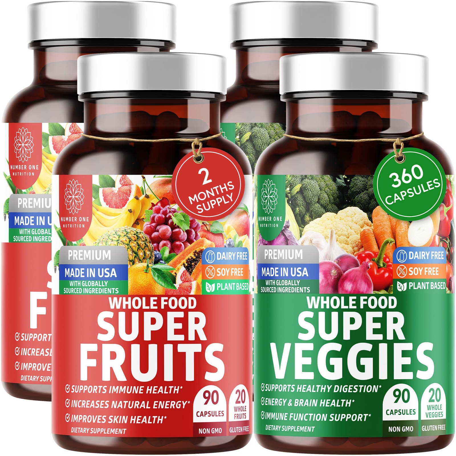 4-Pack N1N Premium Super Fruits & Veggies Supplement 360 Caps Whole Food & Na…