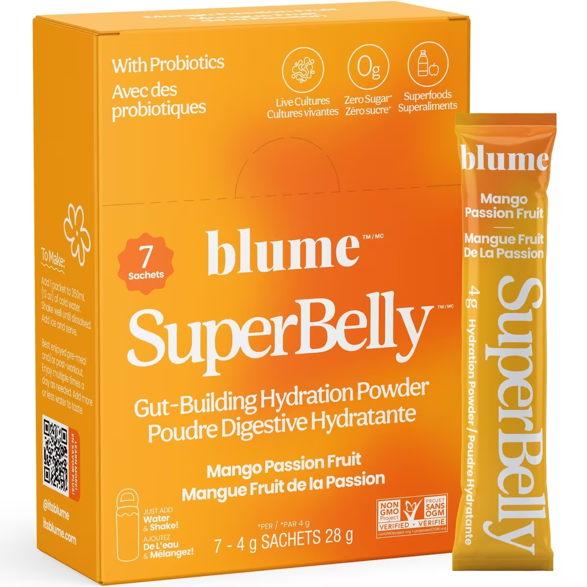 Blume SuperBelly Hydration Powder Mango Passion Fruit Gut Build 7x 4g ea NEW