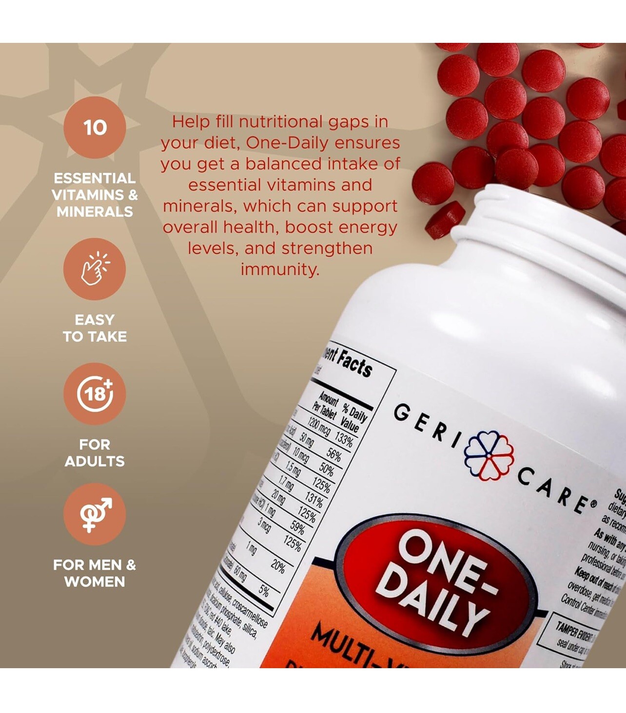 GERICARE 1000ct Easy Swallow Tabs One Daily Multivitamin