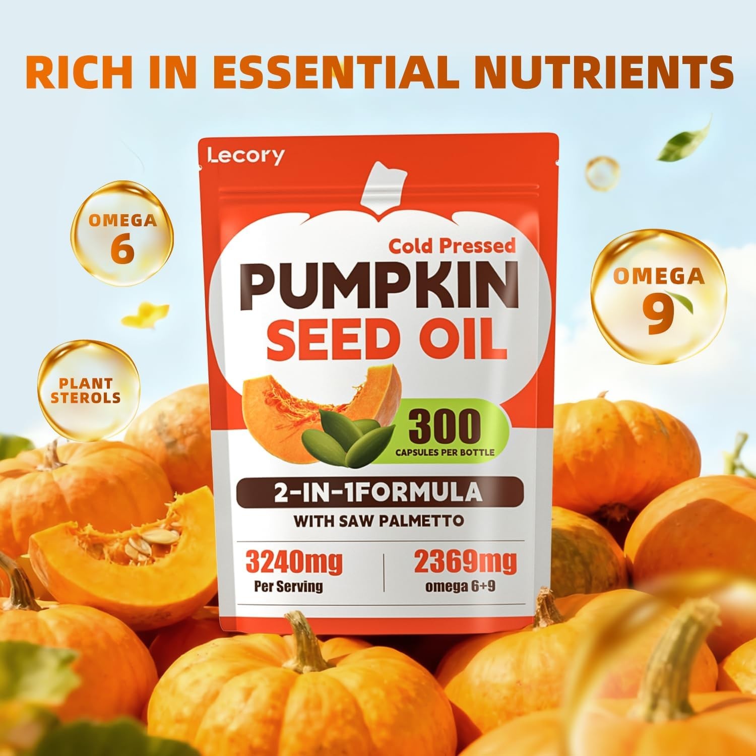 Pumpkin Seed Oil Capsules with Saw Palmetto 3240mg 300 Softgels Cold Pressed