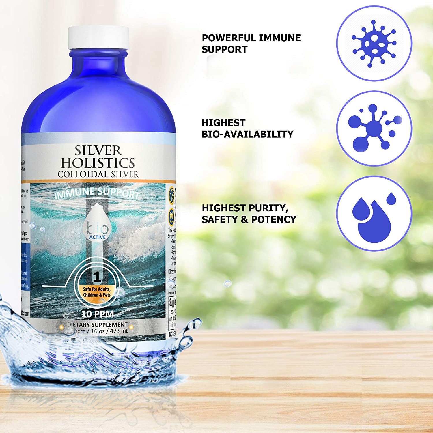 Silver Holistics Real Colloidal Silver Liquid Natural & Organic Supplement