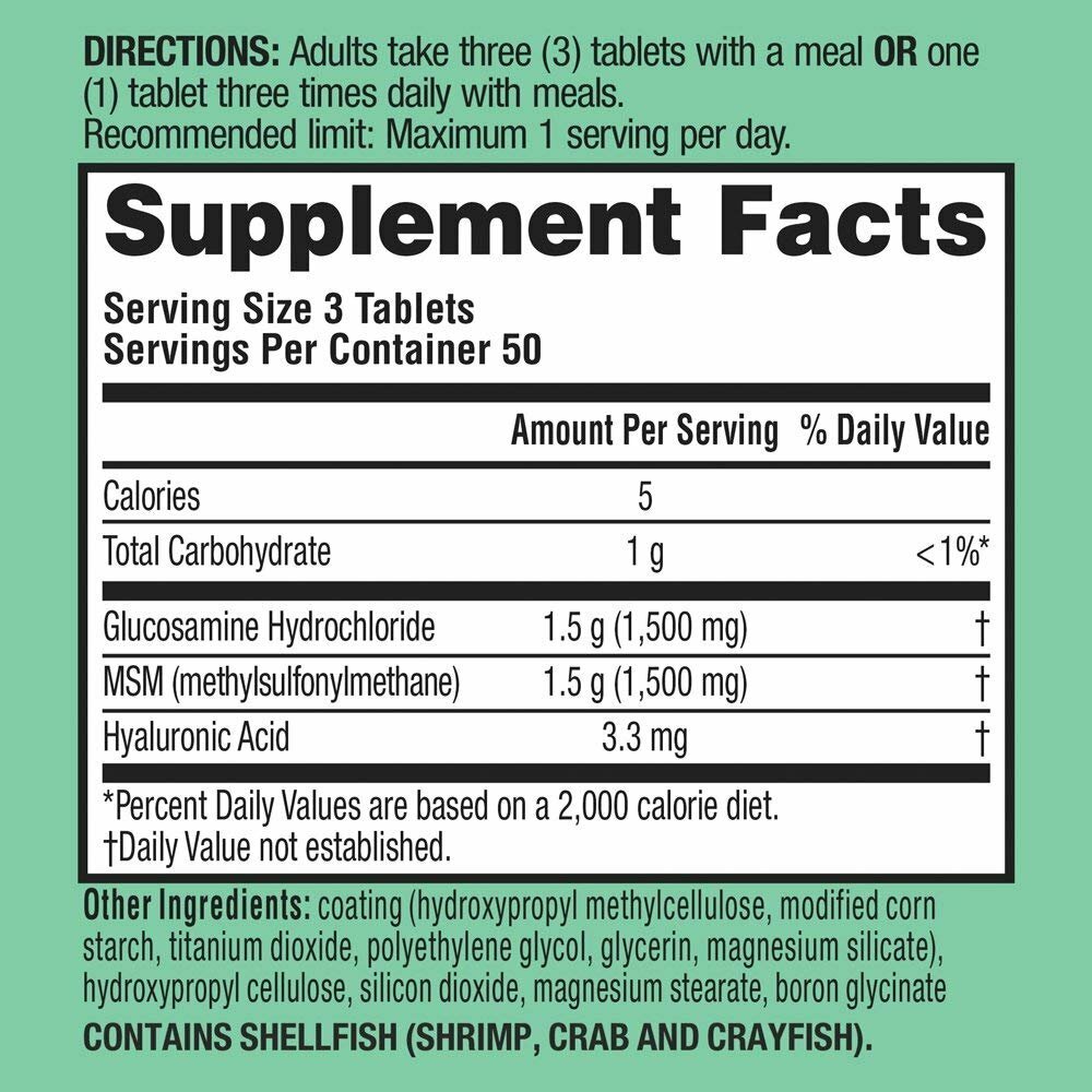 Schiff Glucosamine Plus MSM and Hyaluronic Acid Coated Tablets 1500mg 150 Count