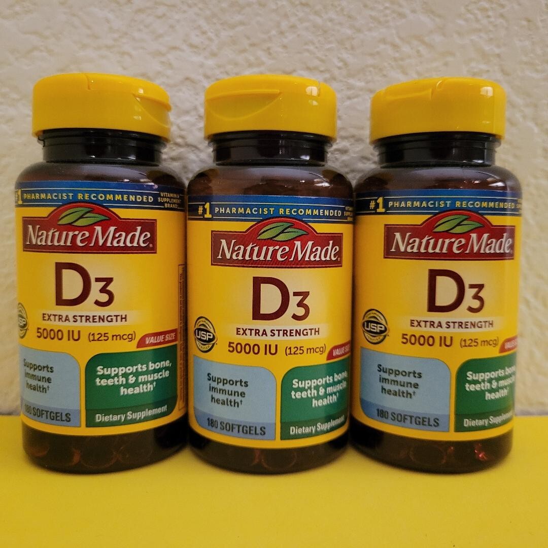 Nature Made -Vitamin D3 5000 IU(125mcg) Extra Strength 180 Count Each Lot of 3