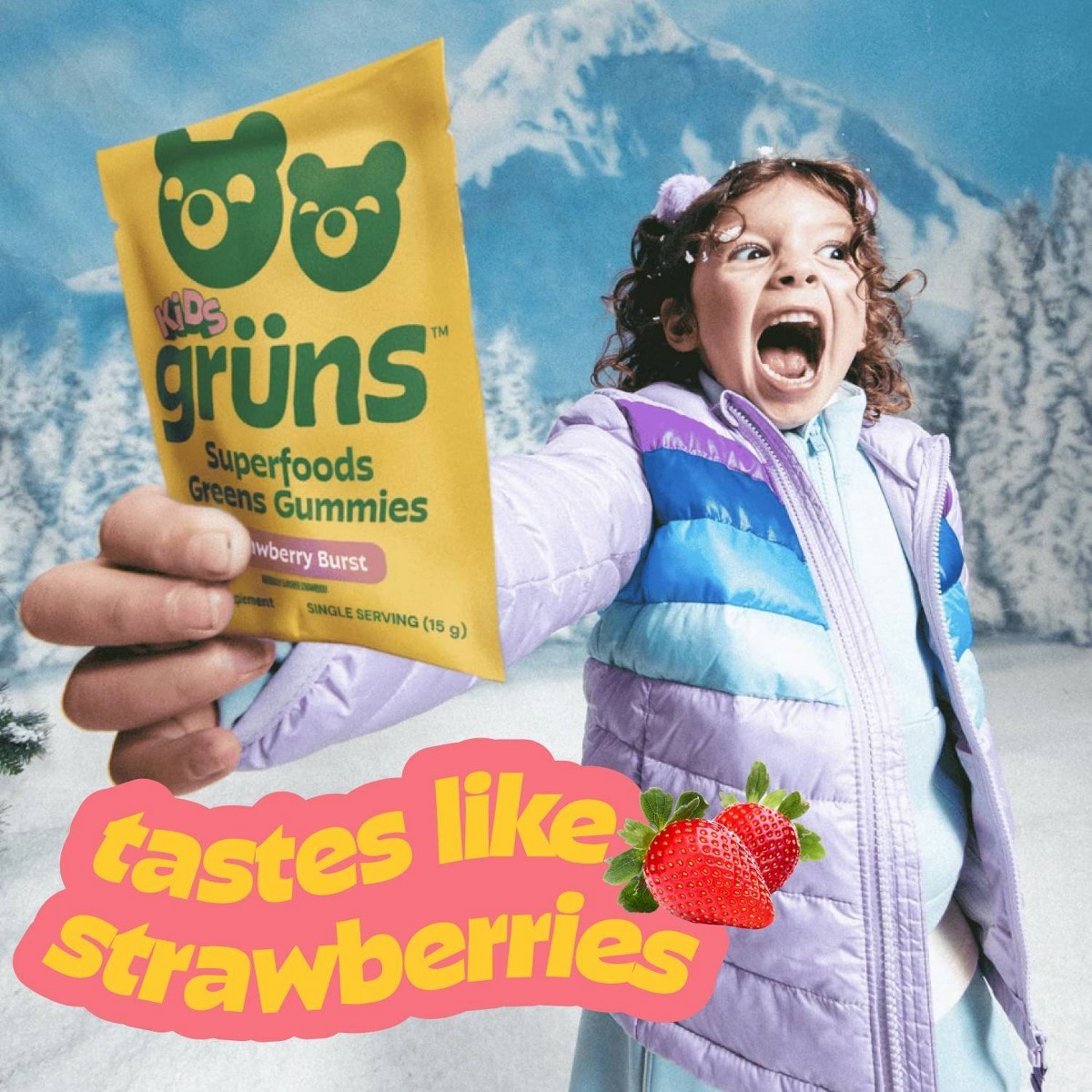Grüns Kids Low Sugar Superfoods Greens Gummies with Prebiotic Fiber – 240g/12 ct