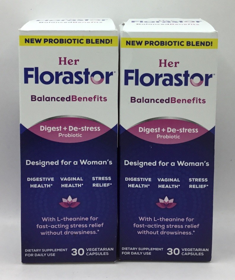 (2) Her Florastor Digest + De-Stress Probiotic 30×2=60 Capsules Exp 12/2026
