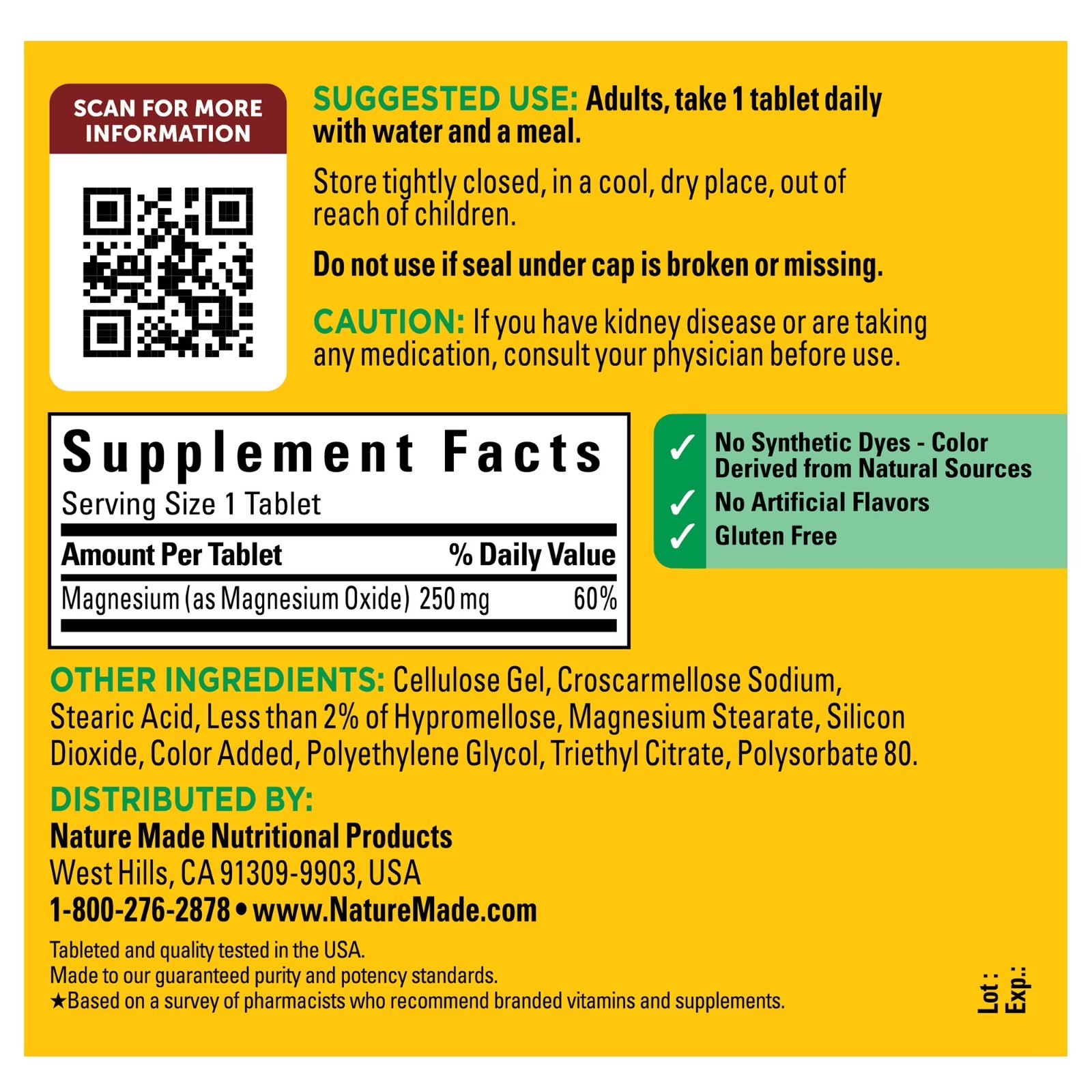 Nature Made Magnesium Oxide 250 mg Tablets,Supports Muscle Relaxation,300 Count.