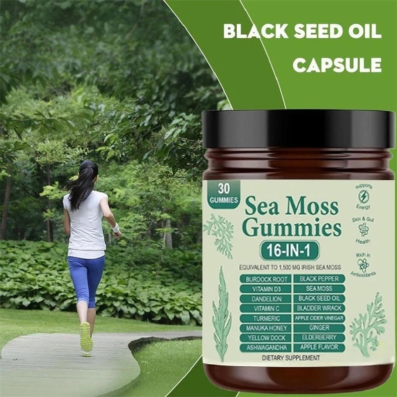 16 in 1 Organic Sea Moss Gummy | Irishmoss Extract 6000Mg | Green Apple Flavor