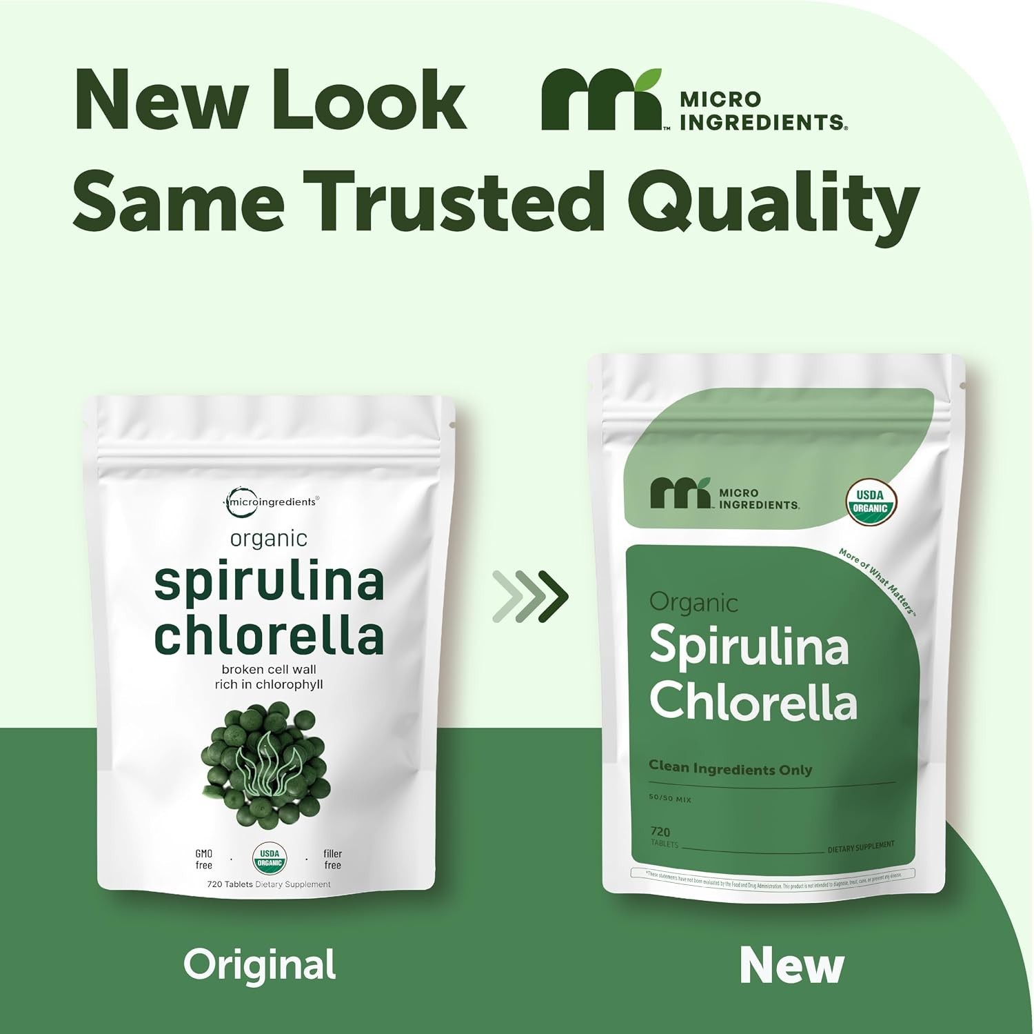 Organic Spirulina Chlorella Tablets – 720 Count, 4 Supply for Vitality