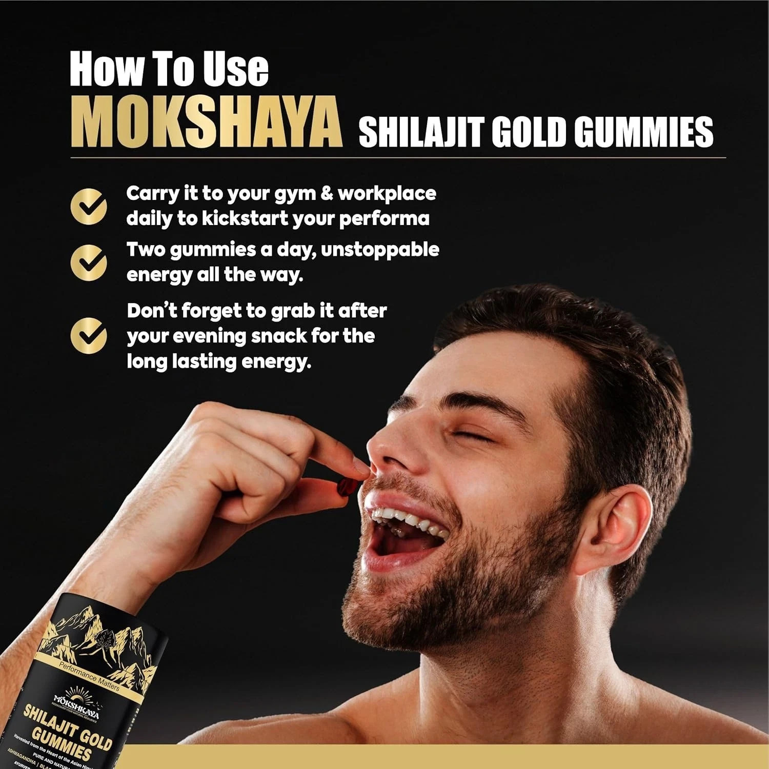 Premium Shilajit Gummies for Energy & Focus Himalayan Gold Grade 60 Pack.
