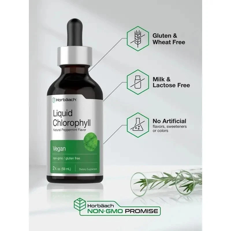Horbäach Liquid Chlorophyll Drops | Natural oz | 2 Peppermint Flavor | Vegan