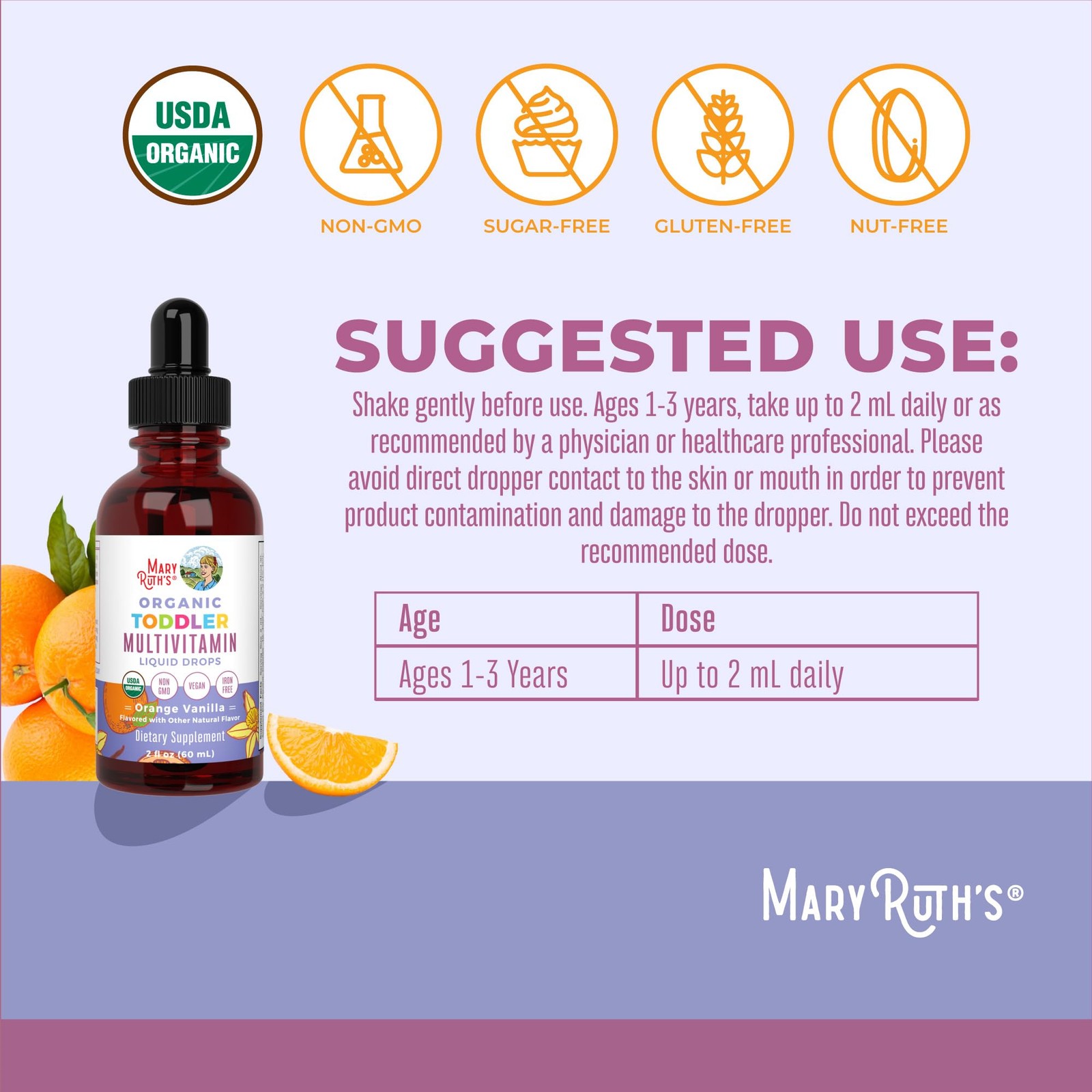 MaryRuth’s Toddler Multivitamin | Vitamin A C D E B6 B12 2 Fl Oz (Pack of 1)