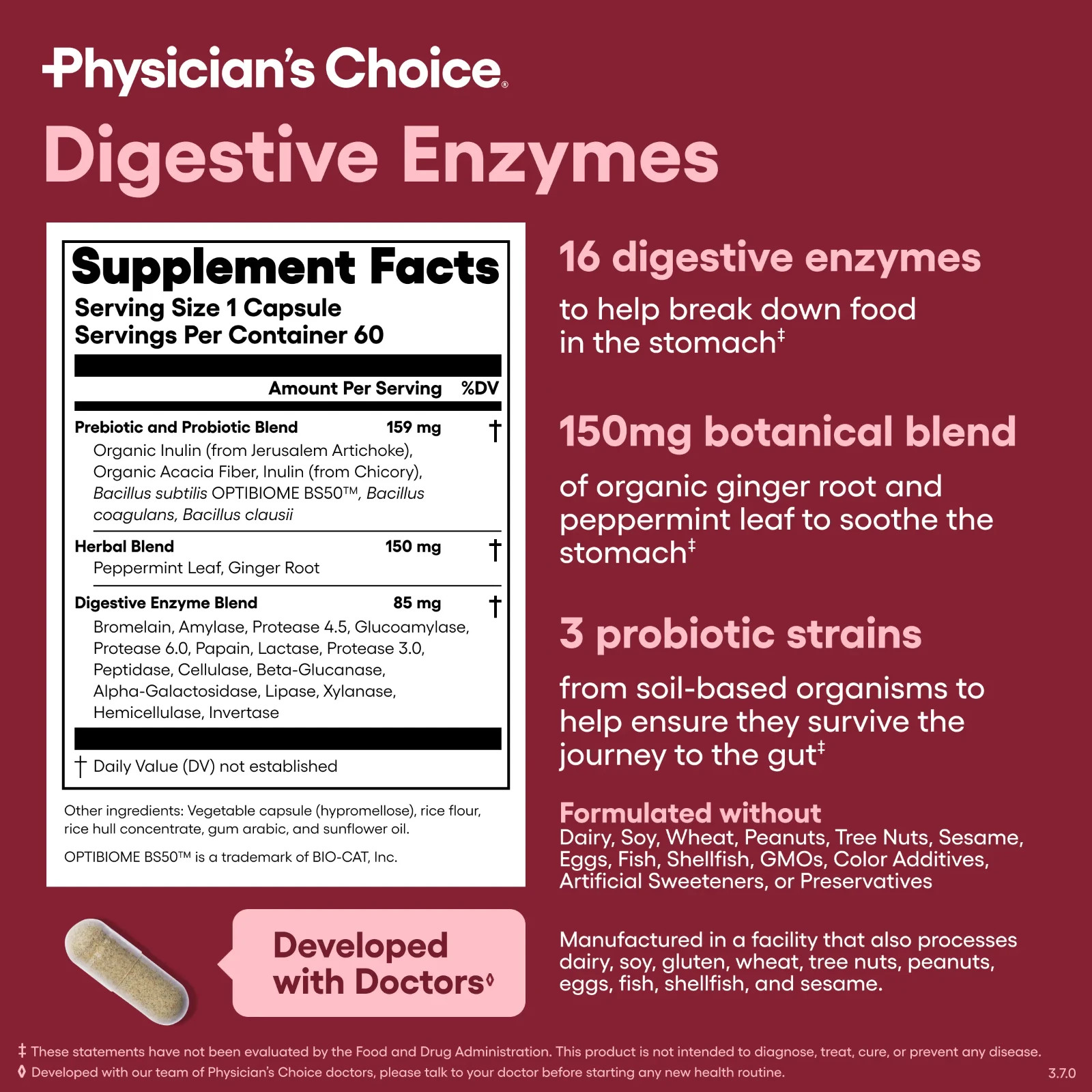 Physician’s CHOICE Digestive Enzymes – Multi Enzymes, Organic Prebiotics – 60 CT