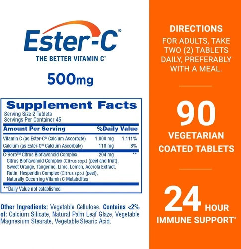 Ester C Vitamin C 500Mg Tablets Immune Support 90 Count Non Gmo Vegetarian