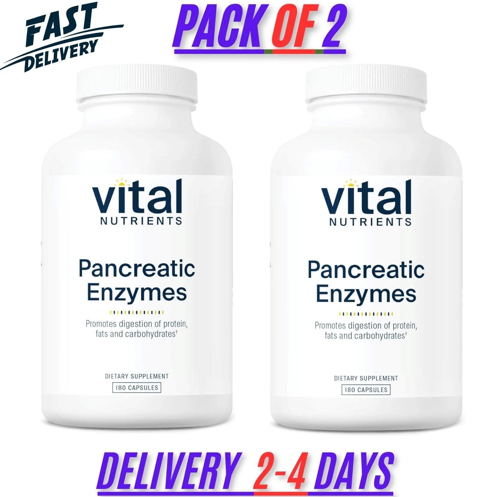 Vital Nutrients Pancreatic Enzymes 180 Capsules Digestive Support – Pack of 2