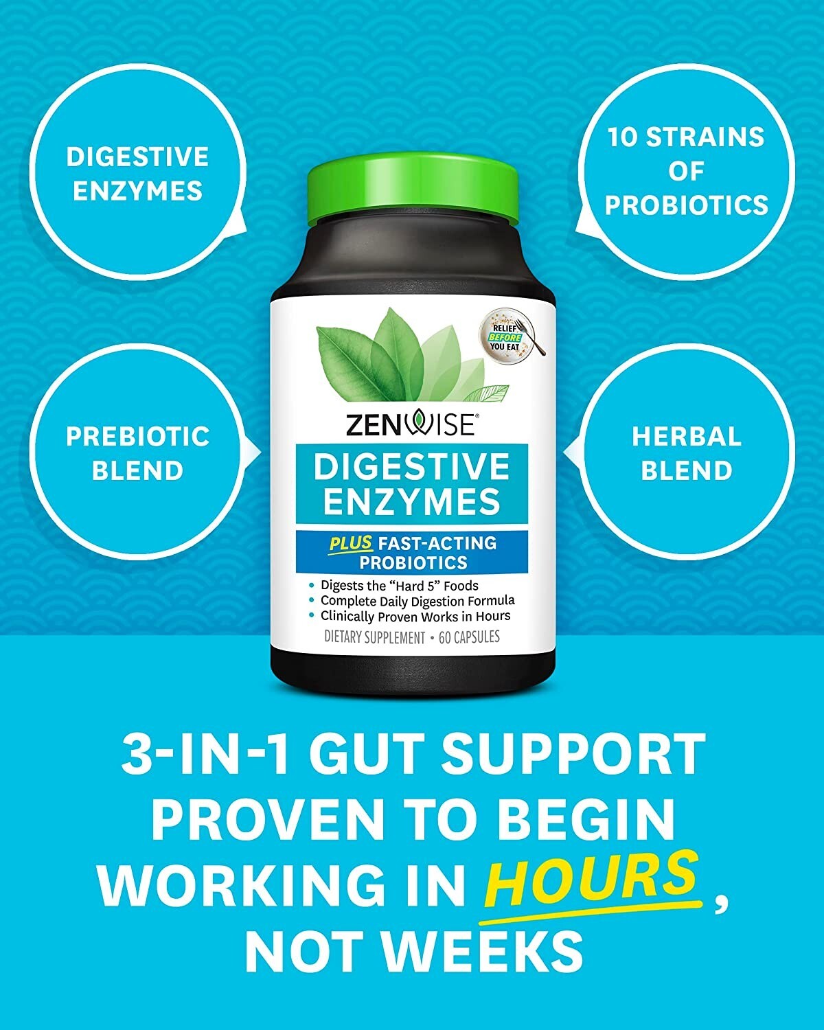 Digestive Enzymes w/ Prebiotic & Probiotics, Gas, Constipation & Bloating Relief