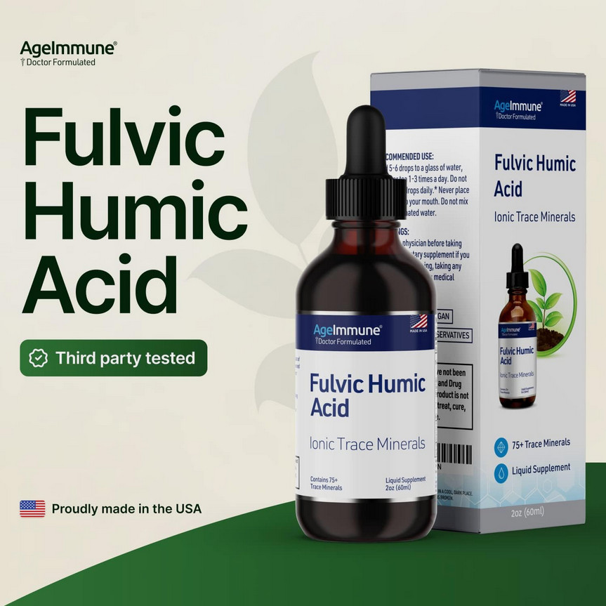 Fulvic Humic Acid 75 + Trace Minerals Liquid Supplement – Plant Derived in USA
