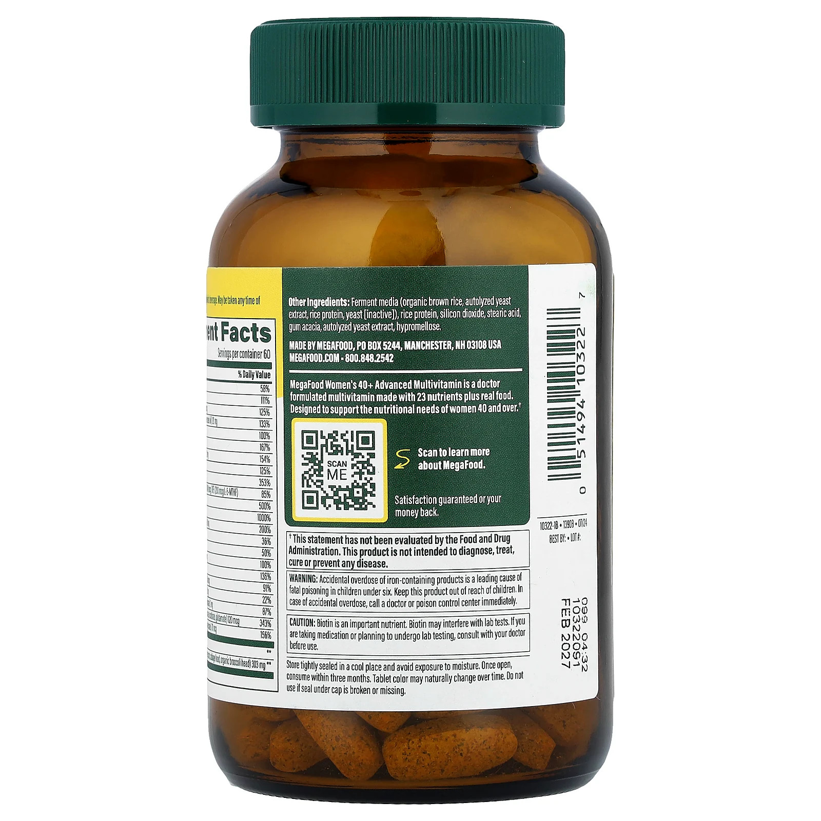 MegaFood Multi for Women 40 120 Tablets Dairy-Free, Gluten-Free, Kosher, NSF