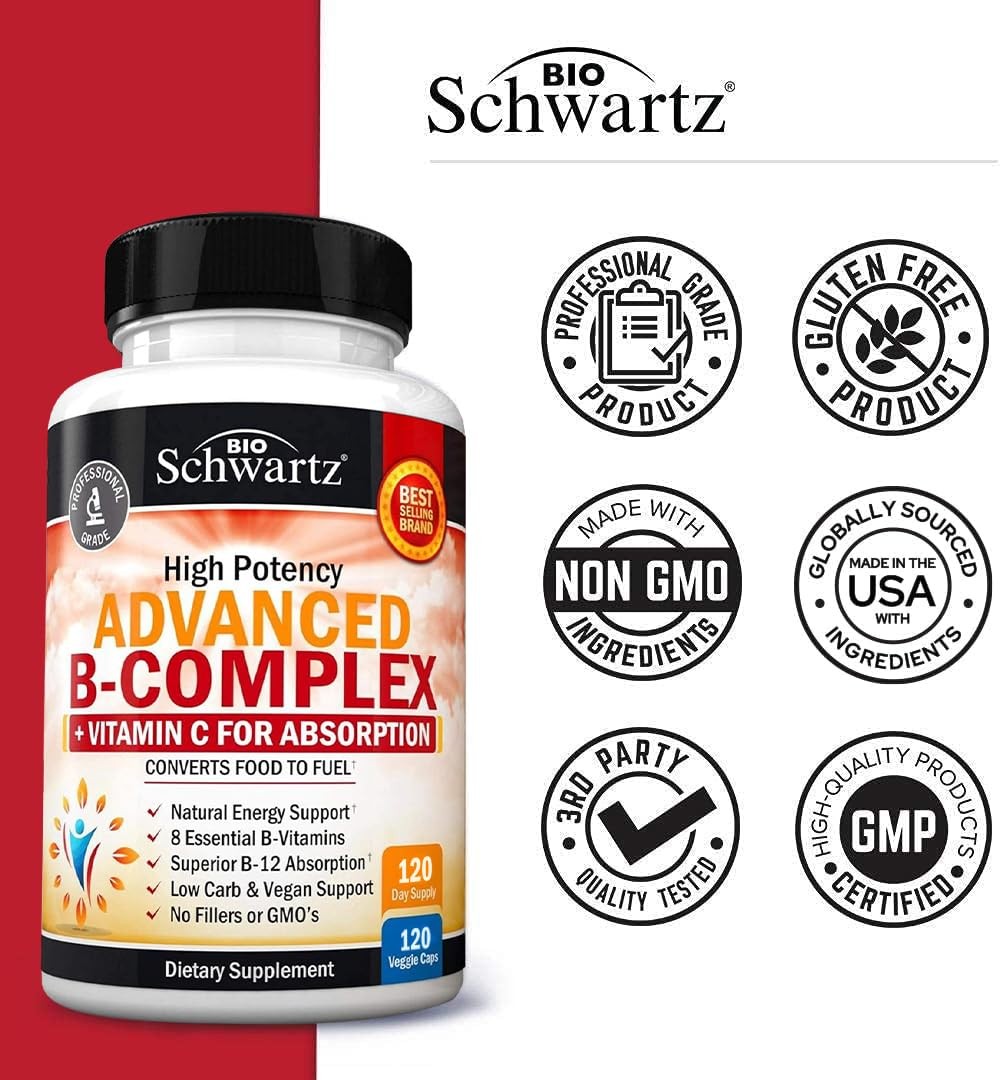 Vitamin B Complex with C for Maximum Absorption 120 Count (Pack of 1)