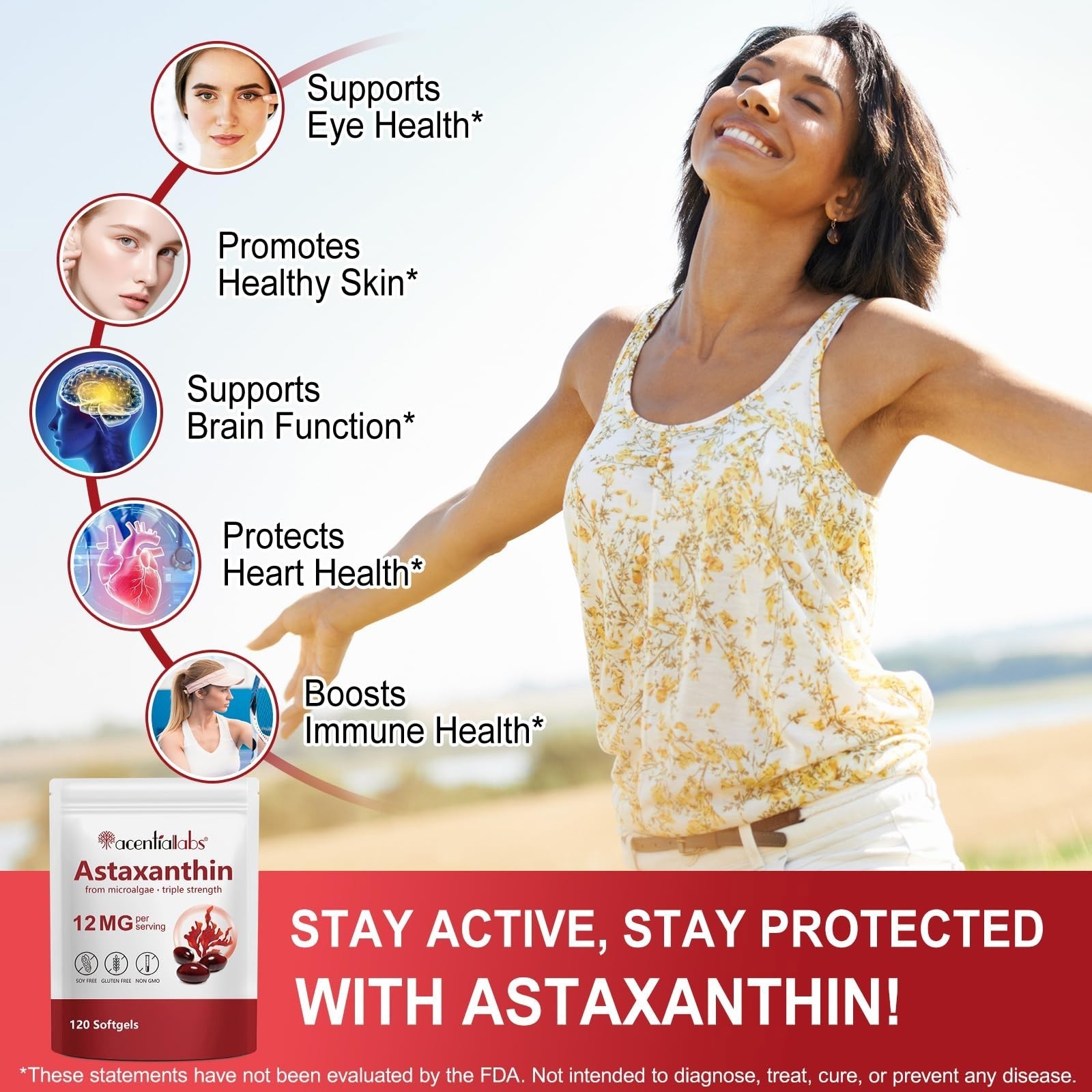 Astaxanthin 12mg Softgels – 120 Count, Natural Antioxidant, 4 Month Supply