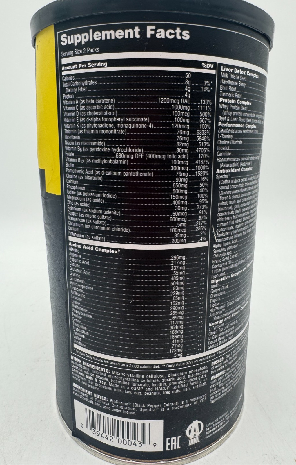 Animal Pak Convenient All-in-One Vitamin Supplement Pack, 44 Packs, EXP: 1/28