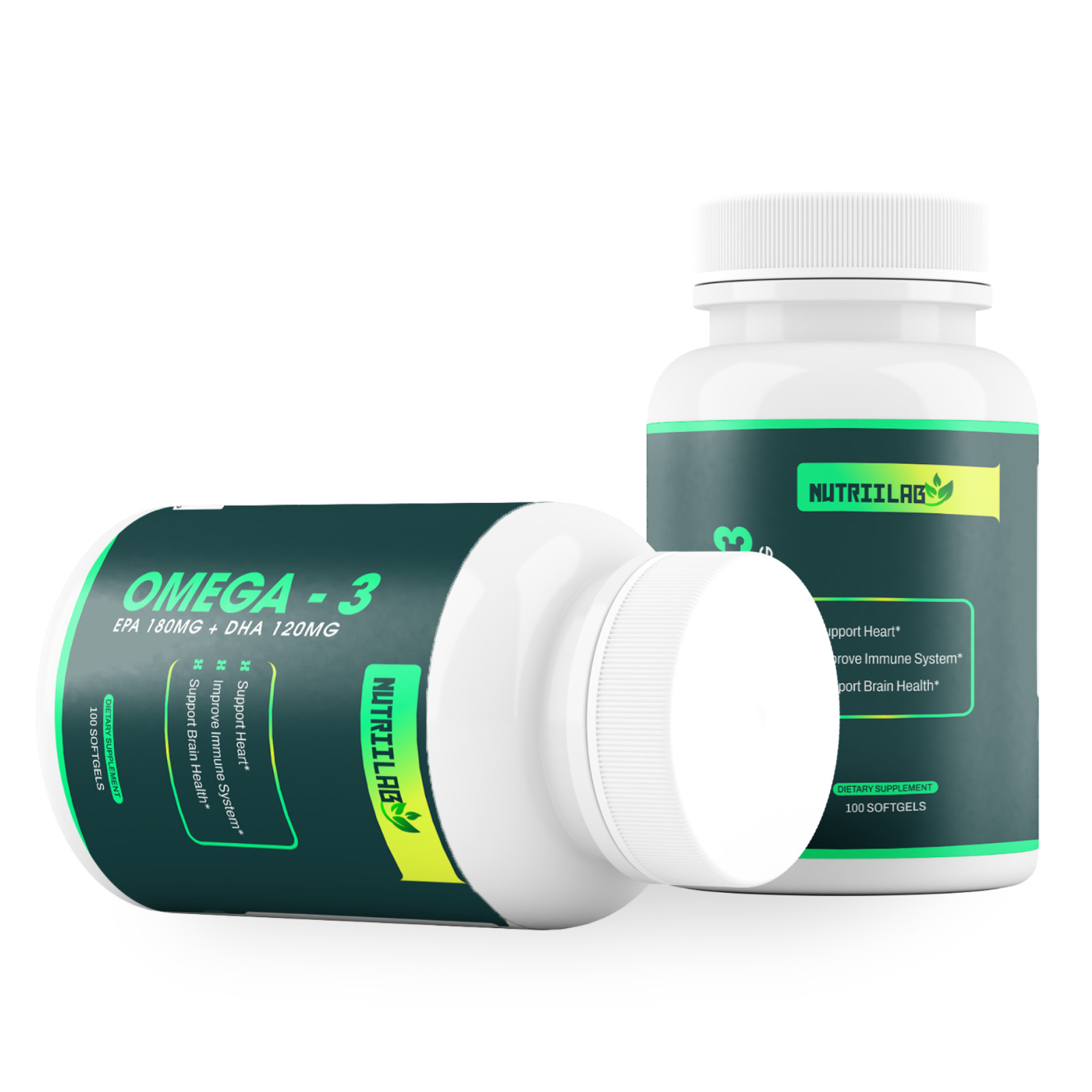 NutriiLab Triple Strength Omega-3 Fish Oil 1000mg EPA DHA Heart Brain Support