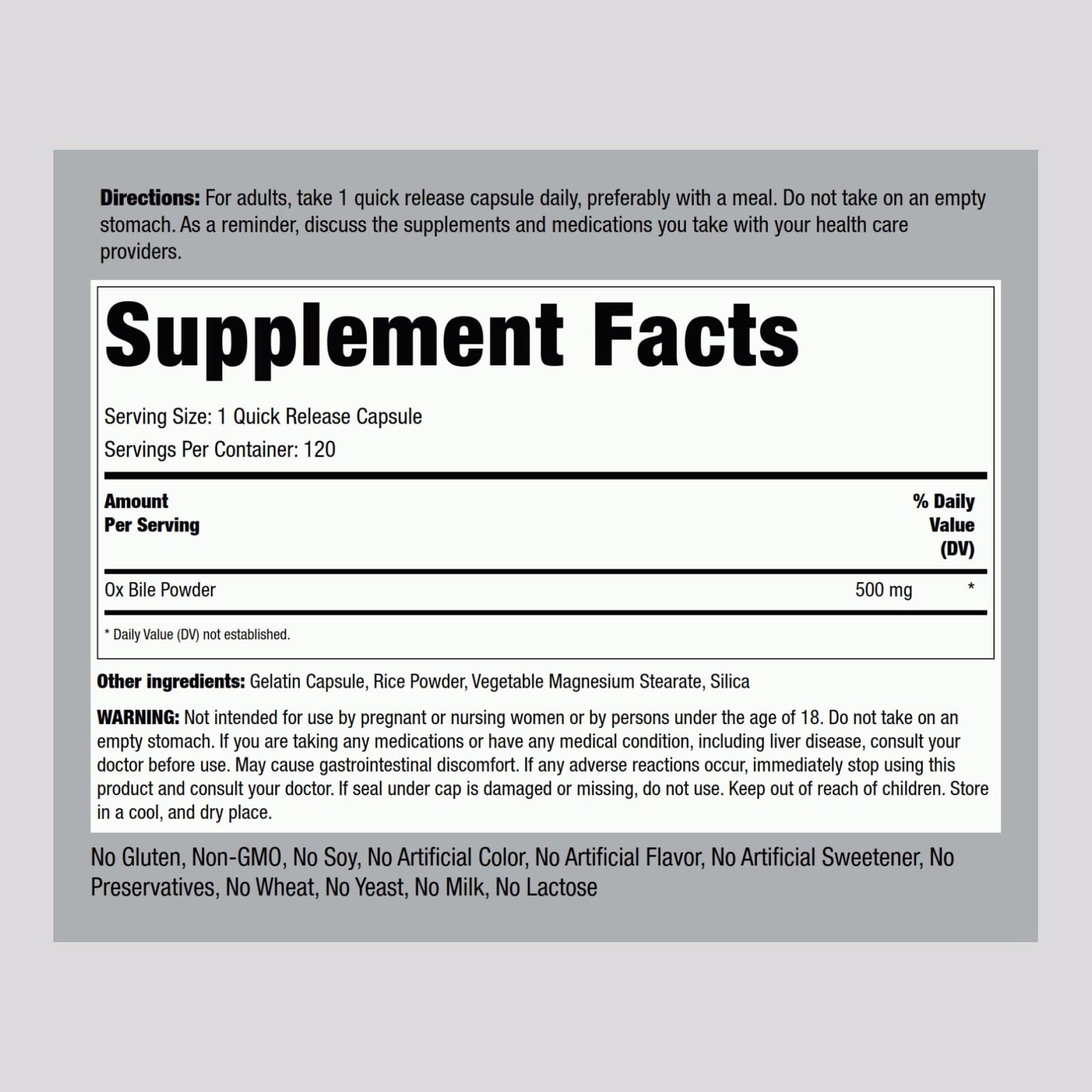Ox Bile Supplement 500mg | 120 Capsules | Digestive Enzyme | Non-GMO, Gluten …