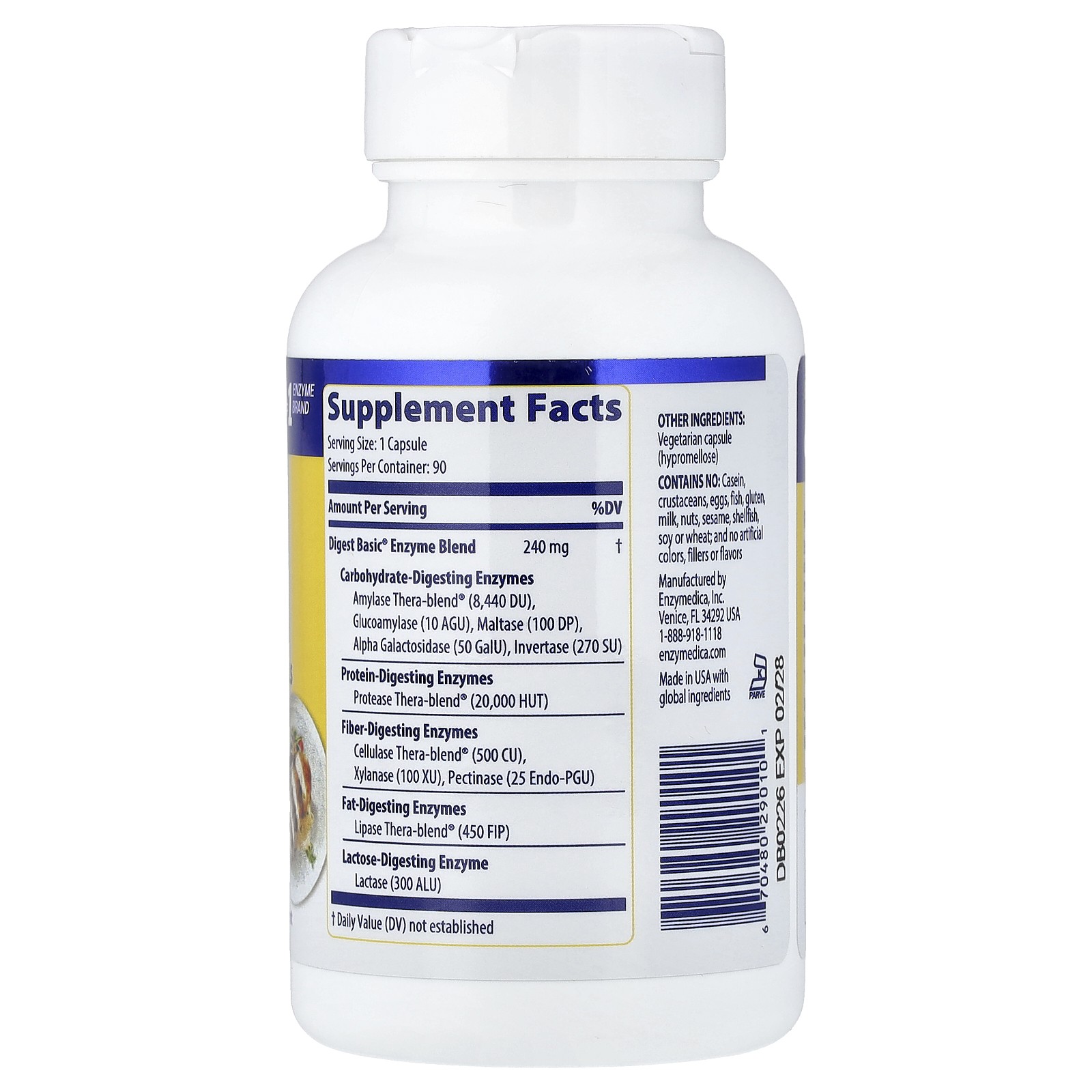 Enzymedica Digest Basic Essential Enzyme Formula 90 Capsules Casein-Free,