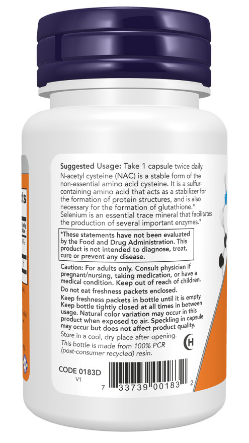 NOW Foods NAC N-Acetyl Cysteine 600mg 250cap Free Radical Protect Selenium 01/27