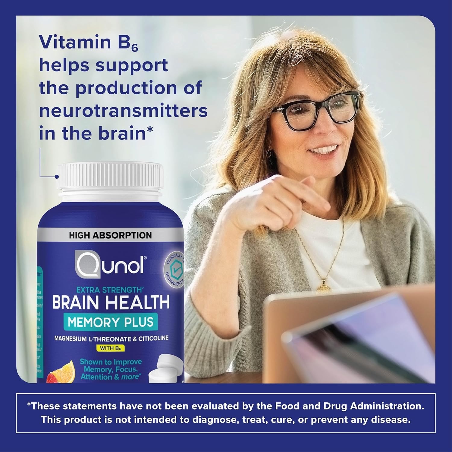 Qunol Brain Health Memory Plus Chewable Tablet with B6, Magnesium LThreonate …