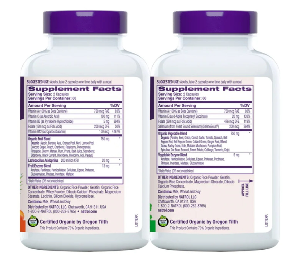Natrol JuiceFestiv Daily Fruit and Veggie, 240 Capsules Probiotics Antioxidants