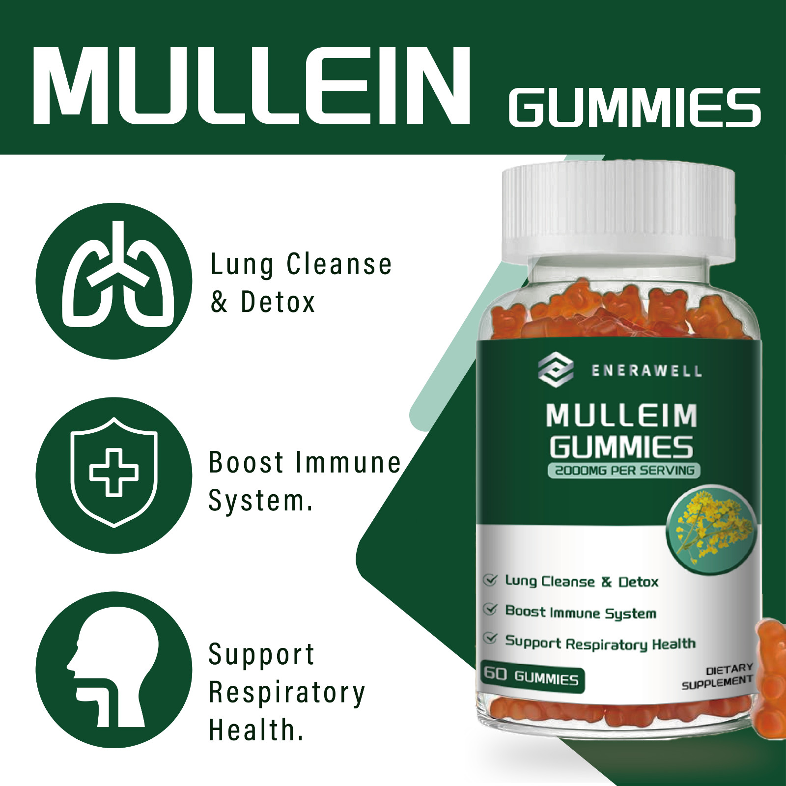 Mullein Chewable Gummies for Lung Cleanse & Detox, Respiratory Health 02/07/2027
