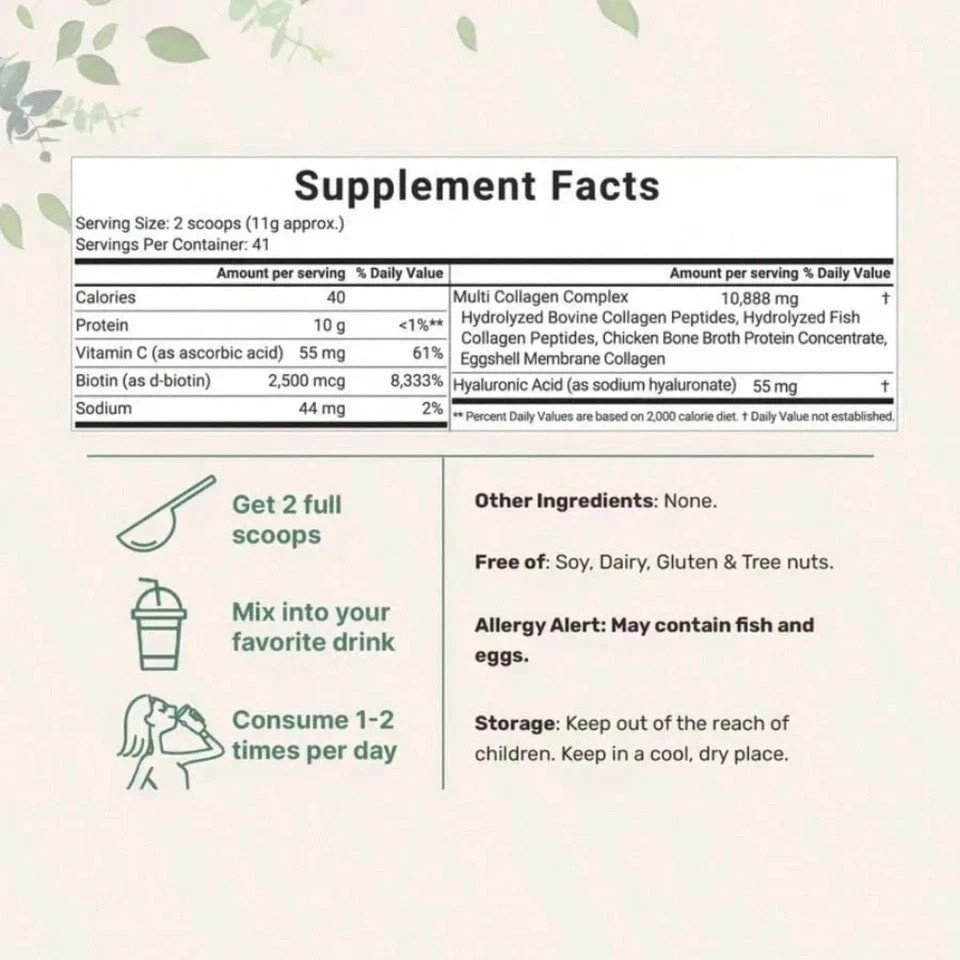 Micro Ingredients Multi Collagen Peptides Powder 16oz – Type I II III V X Unflav