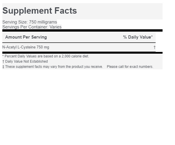N-Acetyl L-Cysteine (NAC) 100 grams 1000mg (100 serv) 750mg (133 serv) Bulk