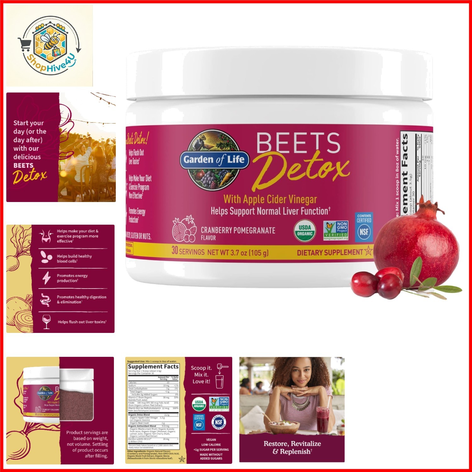 Detox Beets Cranberry Pomegranate Organic, 3.7 Ounce