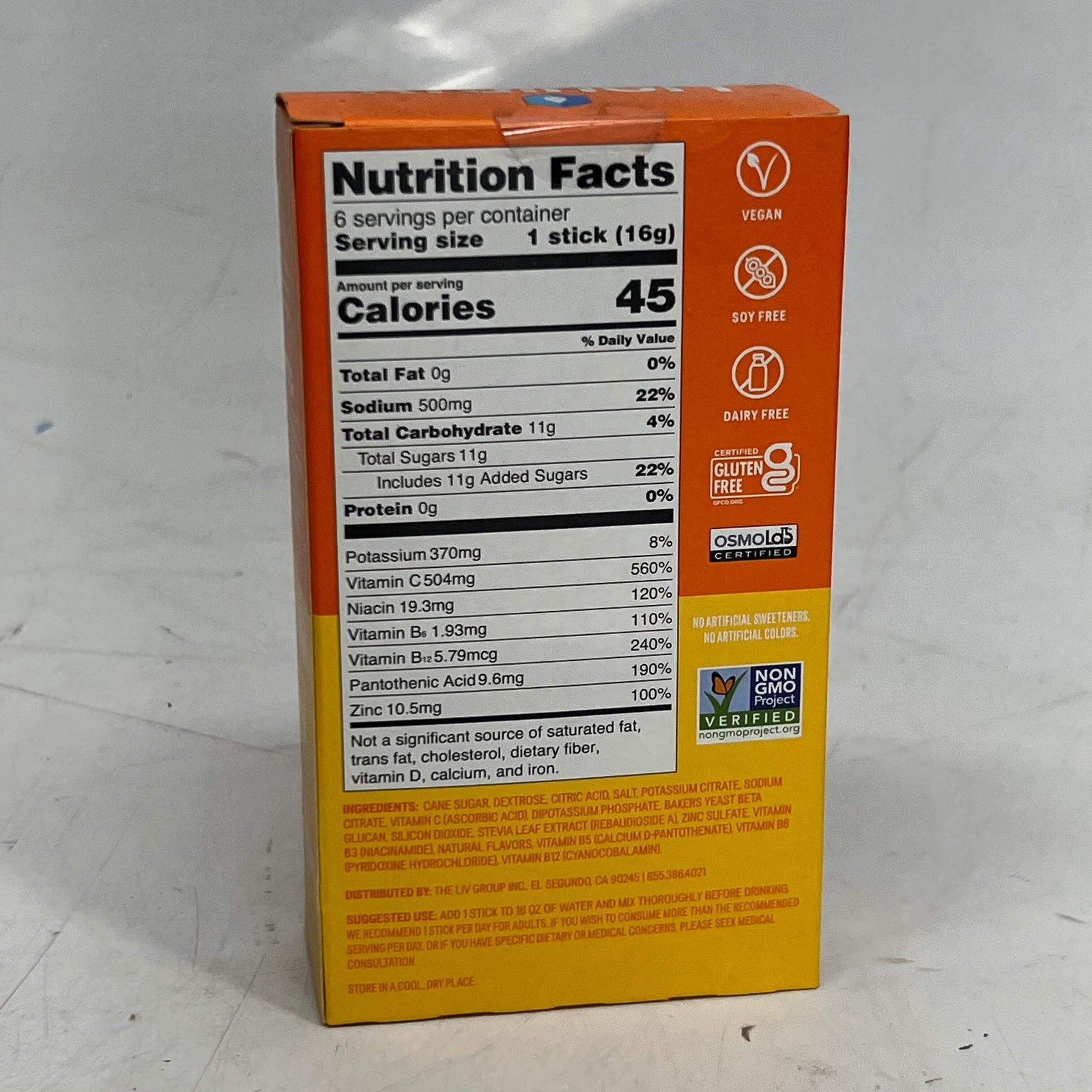 LIQUID I.V (6 PACK) Hydration Multiplier + Immune Support Tangerine 0.56 oz. Ora
