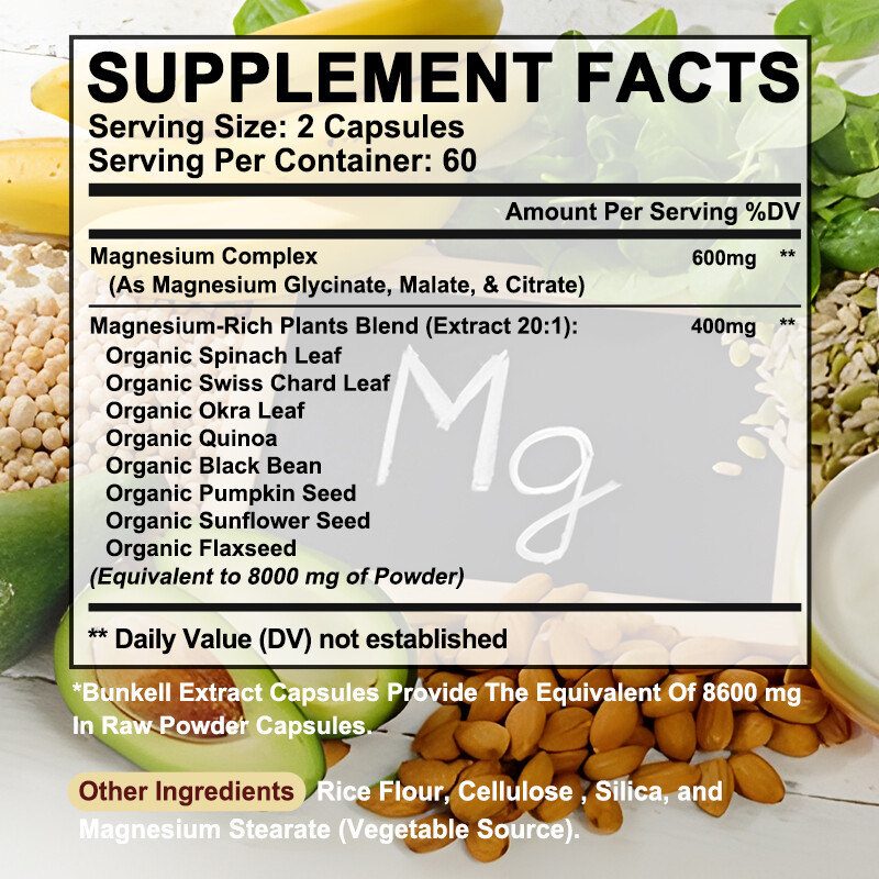 Magnesium Complex 600mg,30/60/120Capsules-Gluten Free and Non-GMO Strong Muscles