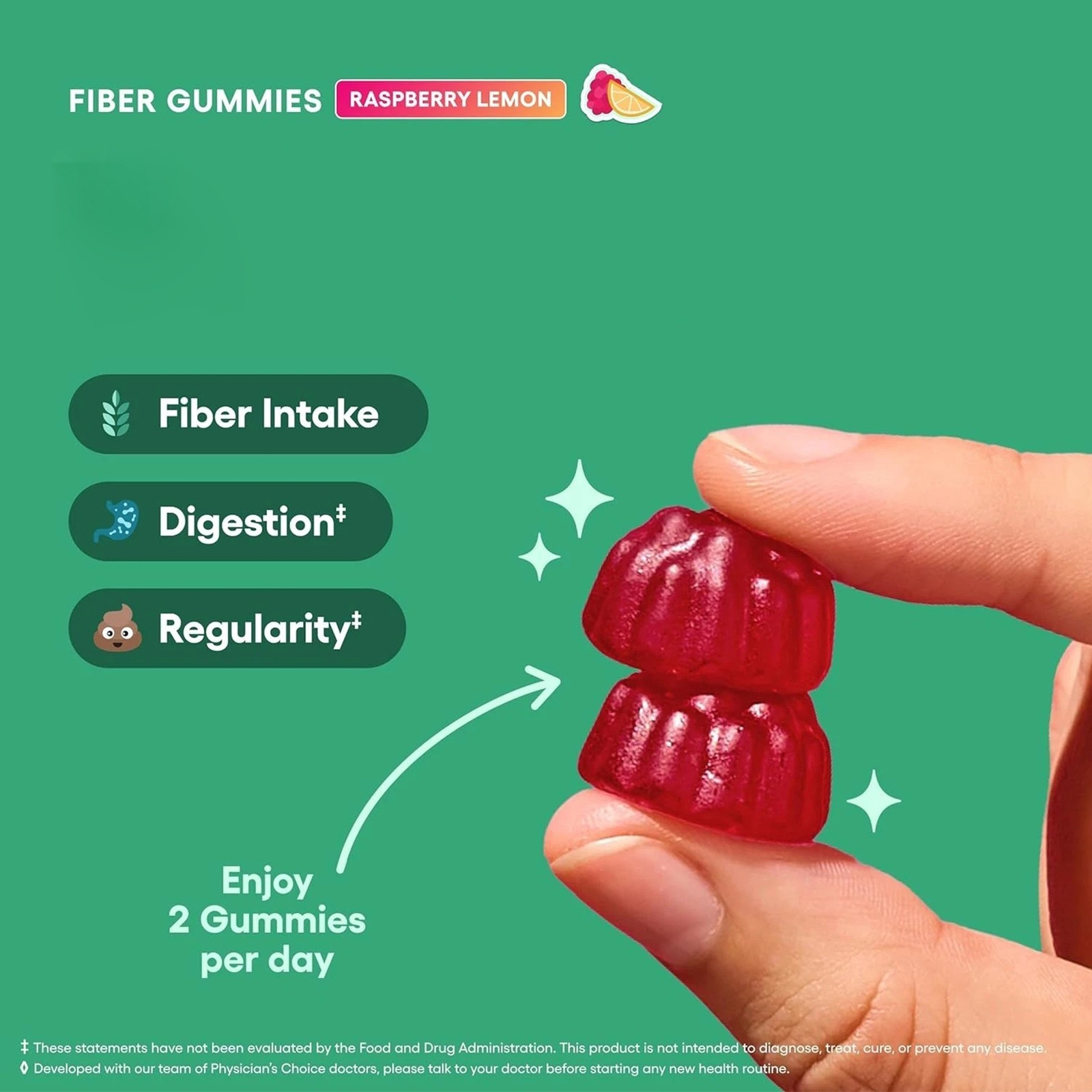 Physician’s Choice Fiber Gummies ideal for Digestive Health & Regularity – Raspb