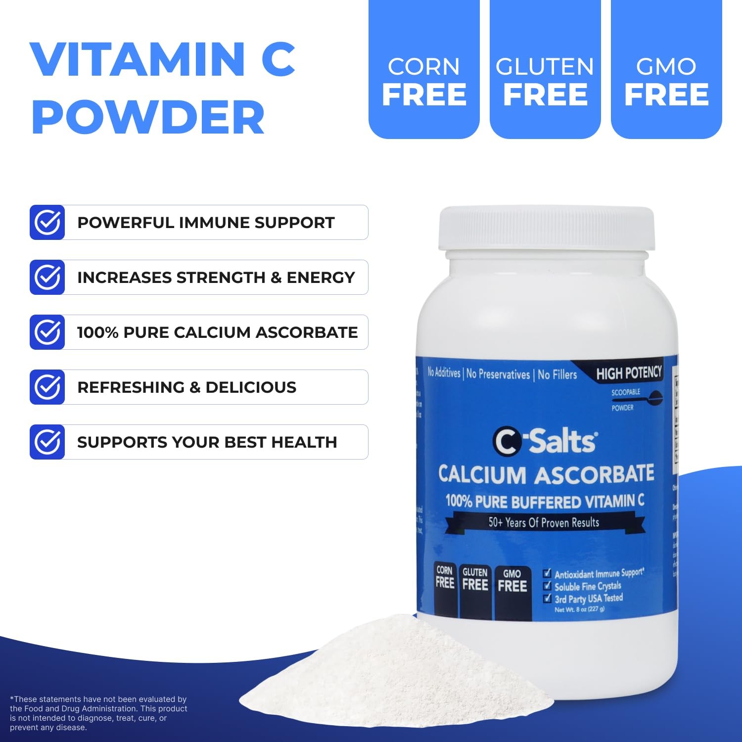 C-Salts Pure Calcium Ascorbate Vitamin C Powder – 8 Ounce (Pack of 1)