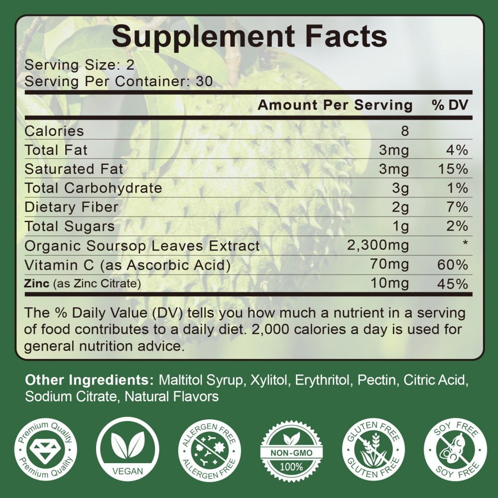Soursop Graviola Gummies 2300mg – Antioxidant, Immune Support, Digestive Health